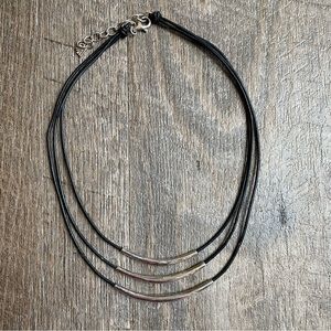 Silpada 3 Layered Black Leather Necklace with Sterling Silver